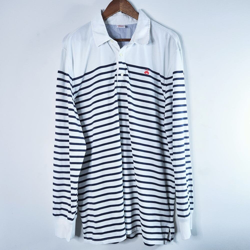 Brooks Brothers Mens White Striped Supima Cotton Polo Shirt Size XXL Old Money